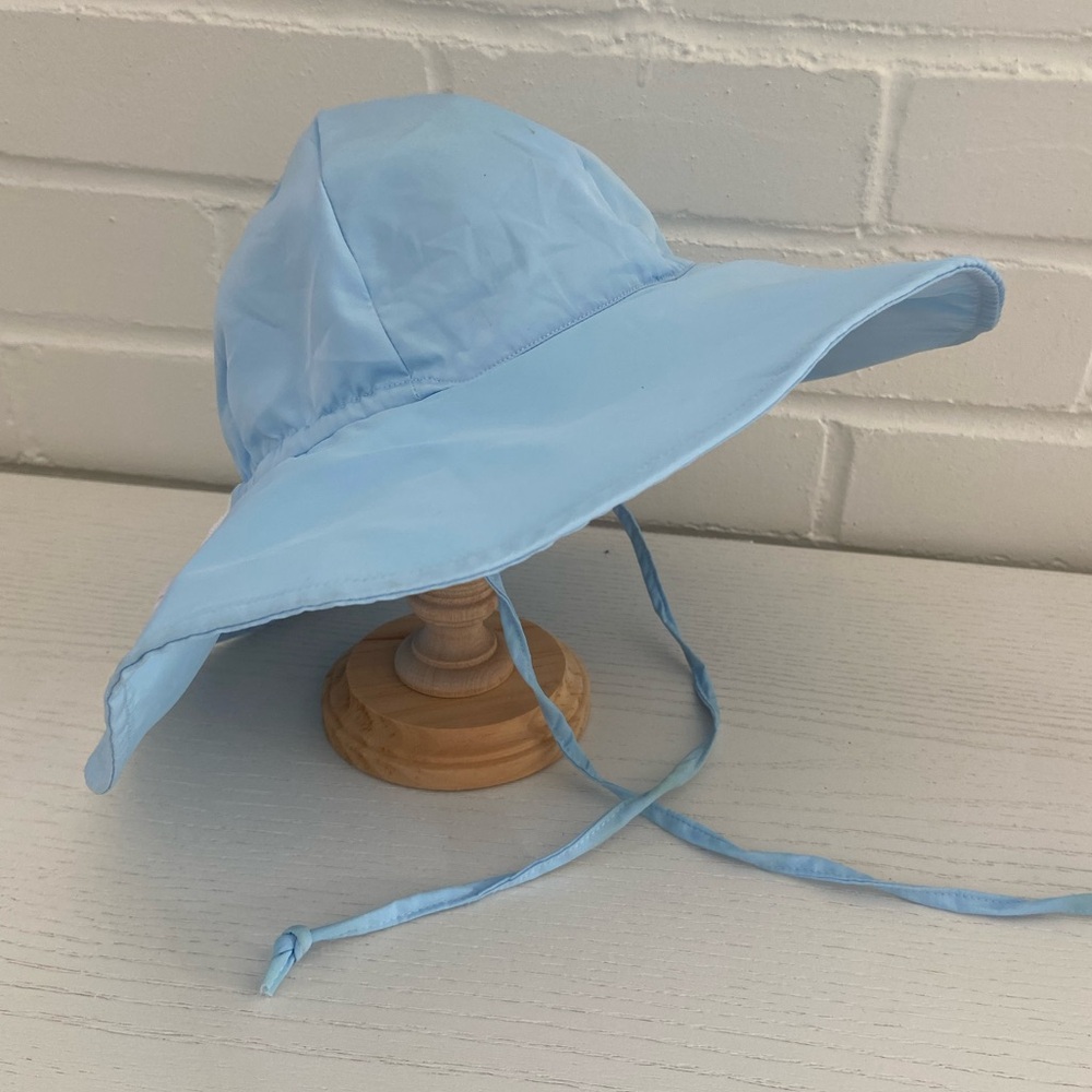 baby toddler light blue ruffle butts adjustable wide brim sun hat size 12-24M
